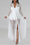 White Sexy Solid Patchwork With Belt V Neck Straight Jumpsuits