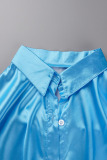 Blue Casual Print Patchwork Turndown Collar Tops