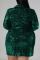 Green Sexy Solid Sequins Patchwork Buckle Turndown Collar Straight Plus Size Dresses