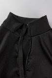 Black Casual Solid Patchwork Zipper Turndown Collar Long Sleeve Two Pieces