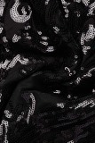 Black Sexy Patchwork Sequins Feathers V Neck Sleeveless Dress Dresses