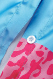 Blue Casual Print Patchwork Turndown Collar Tops