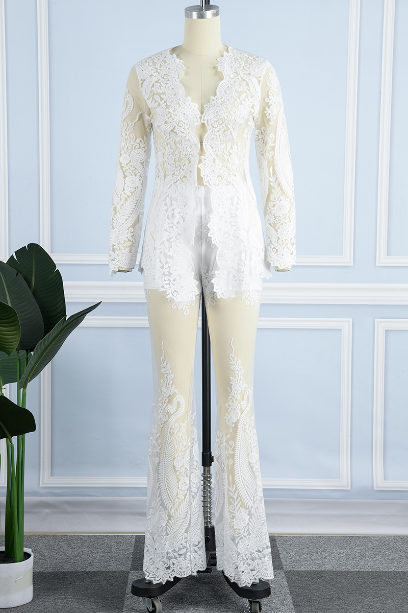 Lace see through ruffle patchwork pant