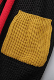 Black Casual Solid Tassel Patchwork Pocket Cardigan Collar Outerwear