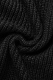 Black Casual Solid Tassel Patchwork Pocket Cardigan Collar Outerwear