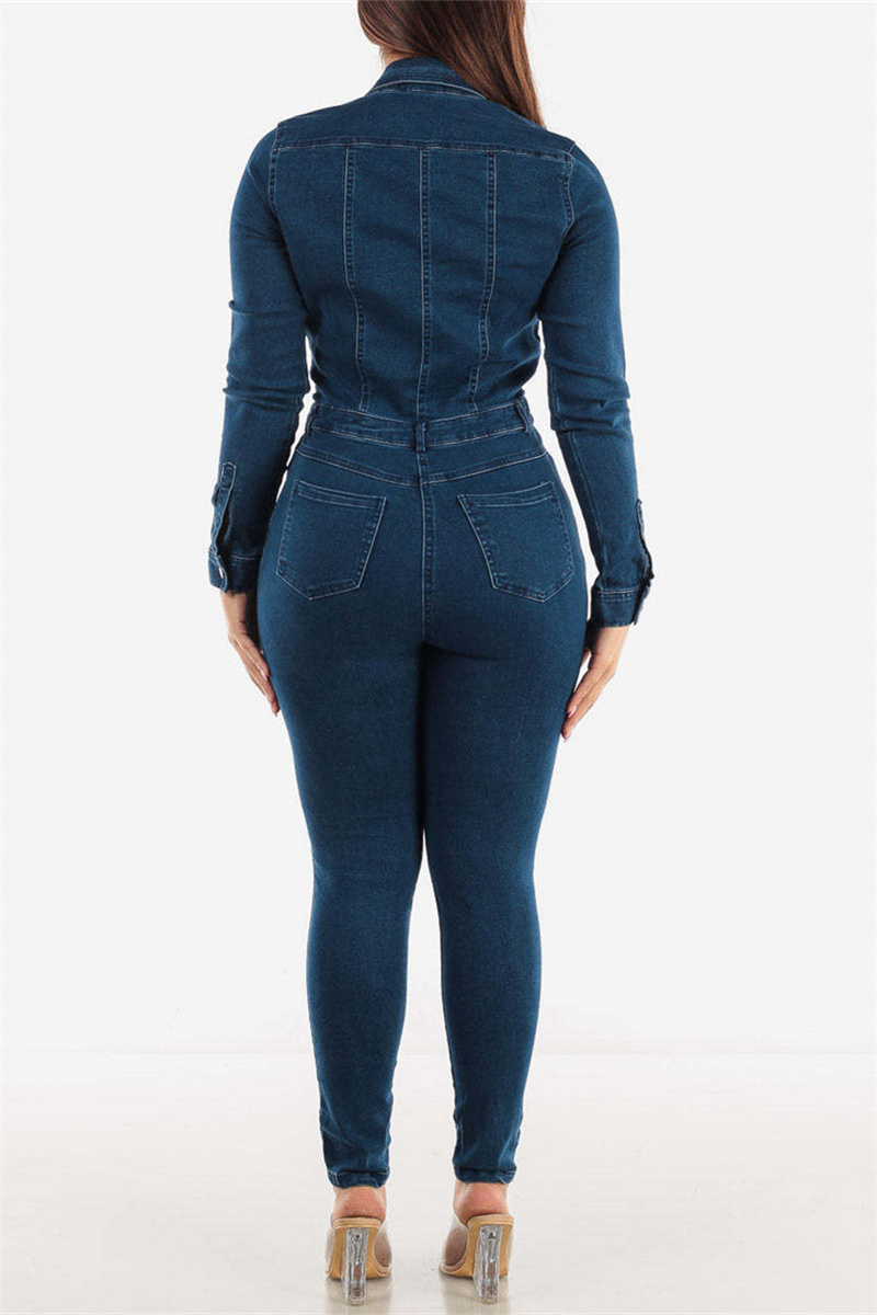 Casual Solid Patchwork Square Collar Sleeveless Harlan Denim Jumpsuits main image 0