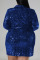 Blue Sexy Solid Sequins Patchwork Buckle Turndown Collar Straight Plus Size Dresses