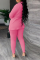 Pink Fashion Solid Bandage Turndown Collar Long Sleeve Two Pieces