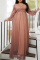 Light Coffee Sexy Solid Patchwork V Neck Evening Dress Plus Size Dresses
