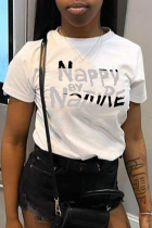White Street Basis Print Patchwork Letter O Neck T-Shirts