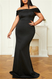 Black Sexy Formal Solid Patchwork Off the Shoulder Evening Dress Plus Size Dresses