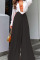 Black Casual Solid Patchwork Fold High Waist Wide Leg Solid Color Bottoms