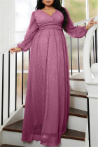 Purple Sexy Solid Patchwork V Neck Evening Dress Plus Size Dresses