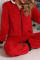 Red Casual Solid Patchwork Zipper Hooded Collar Loose Jumpsuits