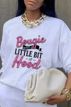 White Street Basis Print Patchwork Letter O Neck Tops