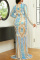 Blue Formal Patchwork Sequins U Neck Evening Dress Plus Size Dresses