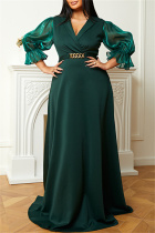 Green Sexy Formal Solid Patchwork V Neck A Line Plus Size Dresses