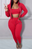 Red Sexy Print Letter Hooded Collar Three Pieces