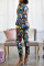 Colour Street Print Patchwork Buttons Turn-back Collar Long Sleeve Two Pieces