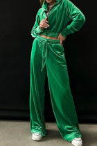 Green Casual Solid Patchwork Zipper Hooded Collar Long Sleeve Two Pieces