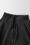 Black Casual Solid Patchwork Zipper Long Sleeve Two Pieces