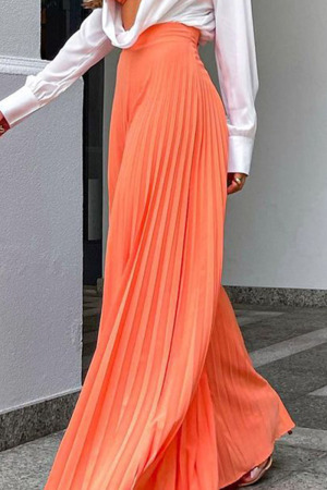 Casual Solid Patchwork Fold Loose Wide Leg Solid Color Bottoms