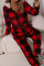 Red Casual Print Patchwork Zipper Hooded Collar Loose Jumpsuits
