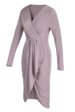 Pink Fashion Casual Patchwork V Neck Long Sleeve Dresses