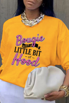 Yellow Street Basis Print Patchwork Letter O Neck Tops