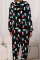 Black Casual Print Patchwork Zipper Hooded Collar Loose Jumpsuits
