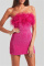 Deep Pink Sexy Patchwork Sequins Feathers Backless Strapless Sleeveless Dress Dresses