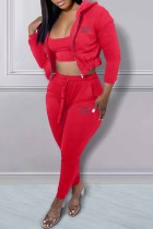 Red Sexy Print Letter Hooded Collar Three Pieces