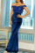 Blue Sexy Patchwork Sequins Backless Off the Shoulder Evening Dress Dresses