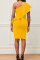 Yellow Sexy Solid Patchwork Flounce Oblique Collar One Step Skirt Dresses