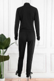 Black Casual Solid Patchwork Zipper Long Sleeve Two Pieces