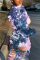 Dark Blue Pink Casual Tie Dye Ripped Turndown Collar Long Sleeve Two Pieces