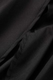 Black Casual Solid Patchwork V Neck Long Sleeve Plus Size Dresses