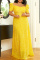 Yellow Sexy Plus Size Solid Patchwork Square Collar Evening Dress