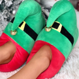 Green Casual Living Patchwork Contrast Round Keep Warm Shoes