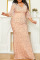 Pink Sexy Formal Patchwork Sequins V Neck Evening Dress Plus Size Dresses