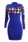 Blue Sexy Fashion Colorful Plaid Printing Slim Dress