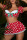 Red Sexy Print Patchwork With Bow Square Collar Short Sleeve Two Pieces(Include A Hat)