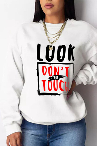 White Casual Print Patchwork O Neck Tops