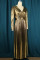 Gold Elegant Solid Patchwork Fold V Neck Long Dress Dresses
