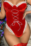 Red Sexy Solid Patchwork Christmas Day Lingerie