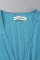 Deep Blue Casual Solid Patchwork Fold With Belt V Neck Evening Dress Dresses