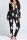 Black Casual Print Patchwork Buckle V Neck Skinny Jumpsuits