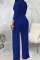 Royal Blue Casual Solid Bandage Patchwork Buckle Mandarin Collar Straight Jumpsuits