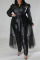 Black Casual Solid Patchwork Turndown Collar Long Sleeve Plus Size Dresses
