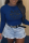 Navy Blue Street Vintage Print Patchwork Letter O Neck Tops